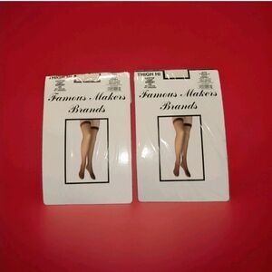 2 Vintage Ivory Lace Top Light Support Thigh Hi OSFM Famous Makers Brands NOS
